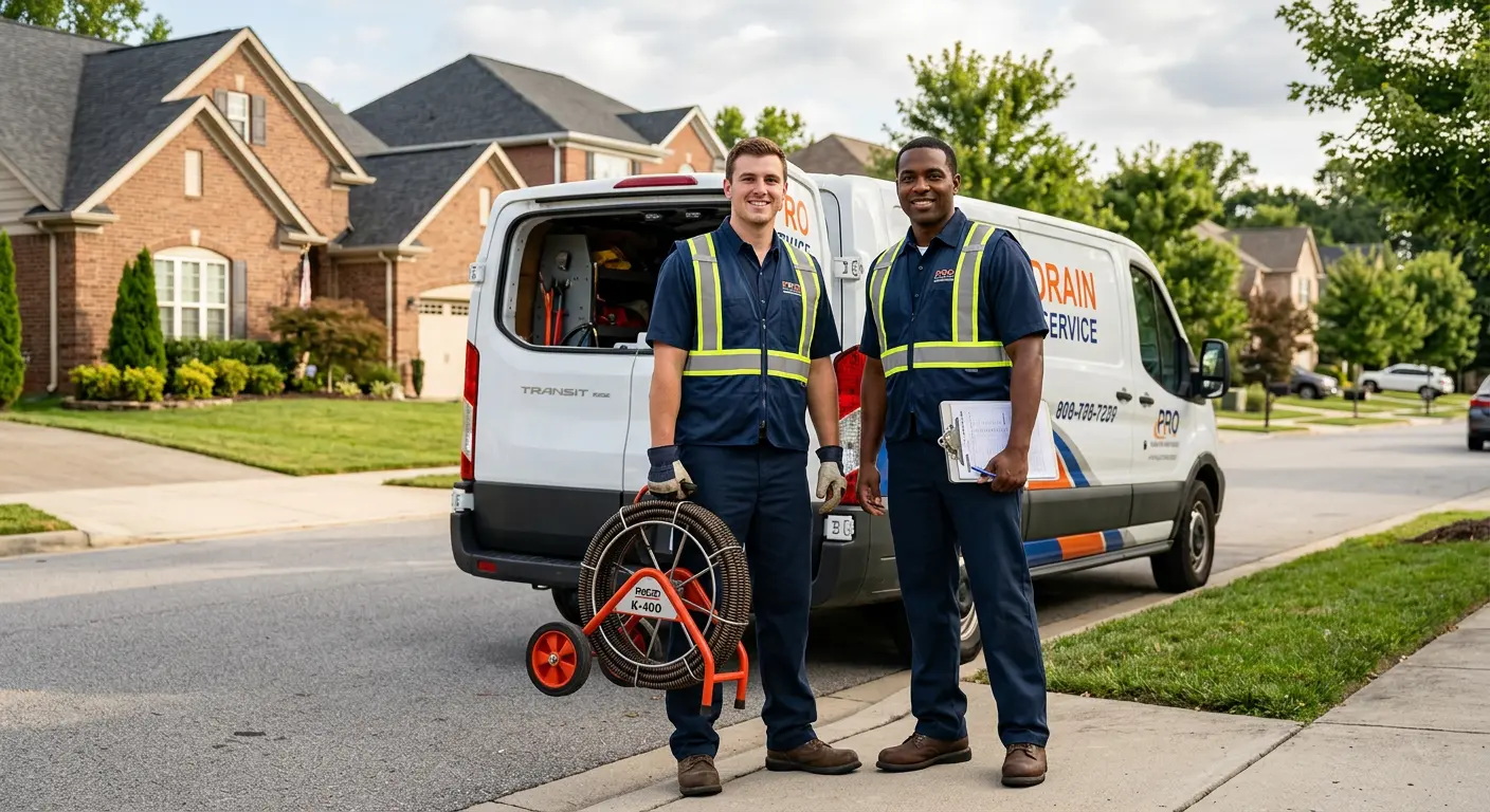 Sewer and drain service team with equipment ready for work in Delray Beach