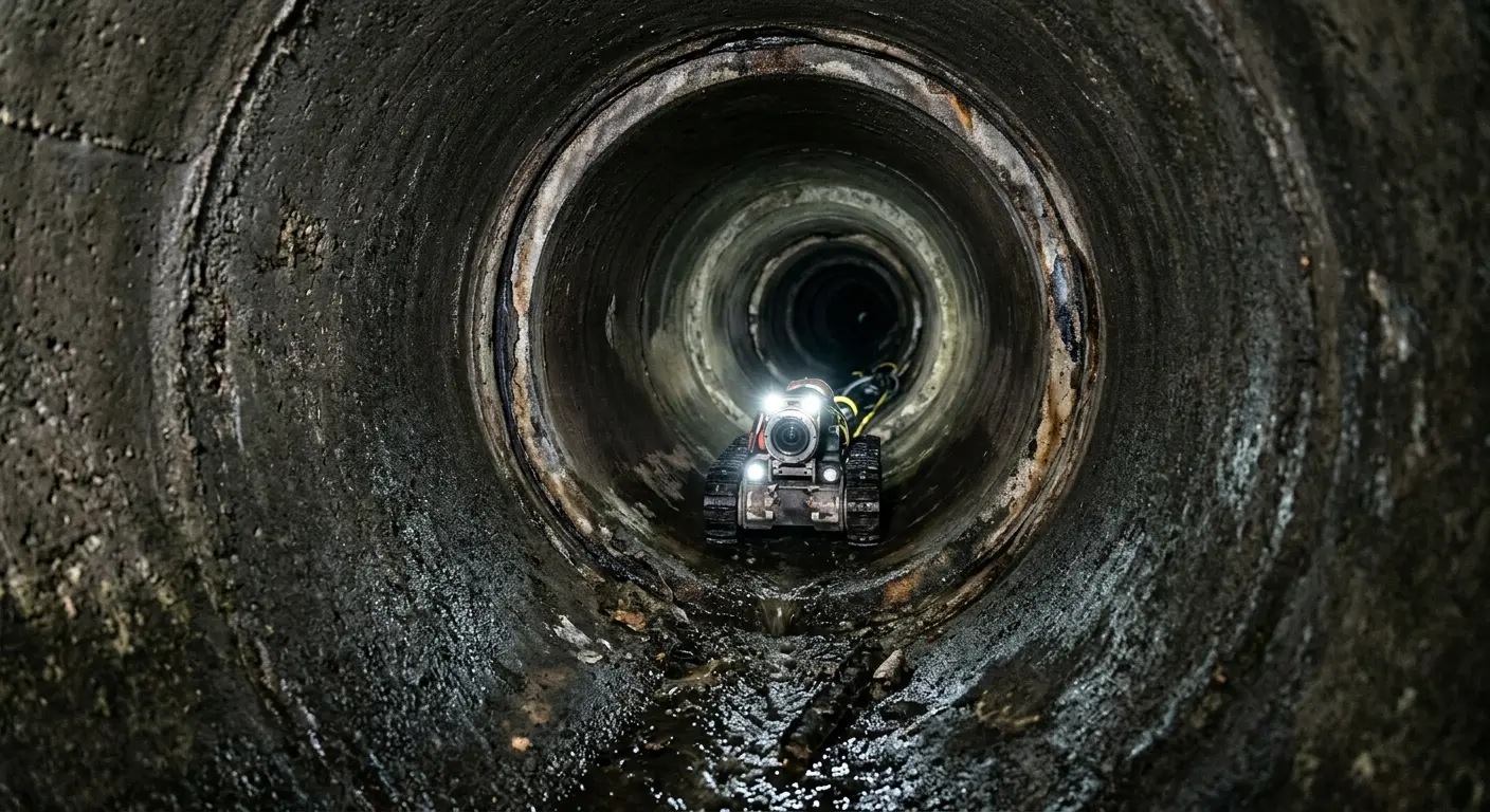 Robotic sewer camera inspecting pipe interior for Sewer Line Cleaning in Delray Beach